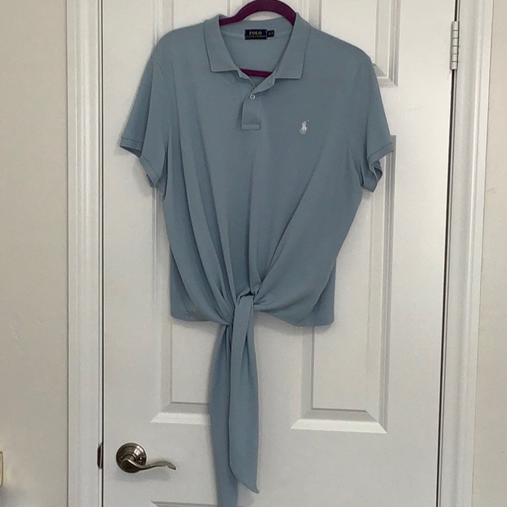 Polo by Ralph Lauren Light Blue Tie-Front Polo Tee